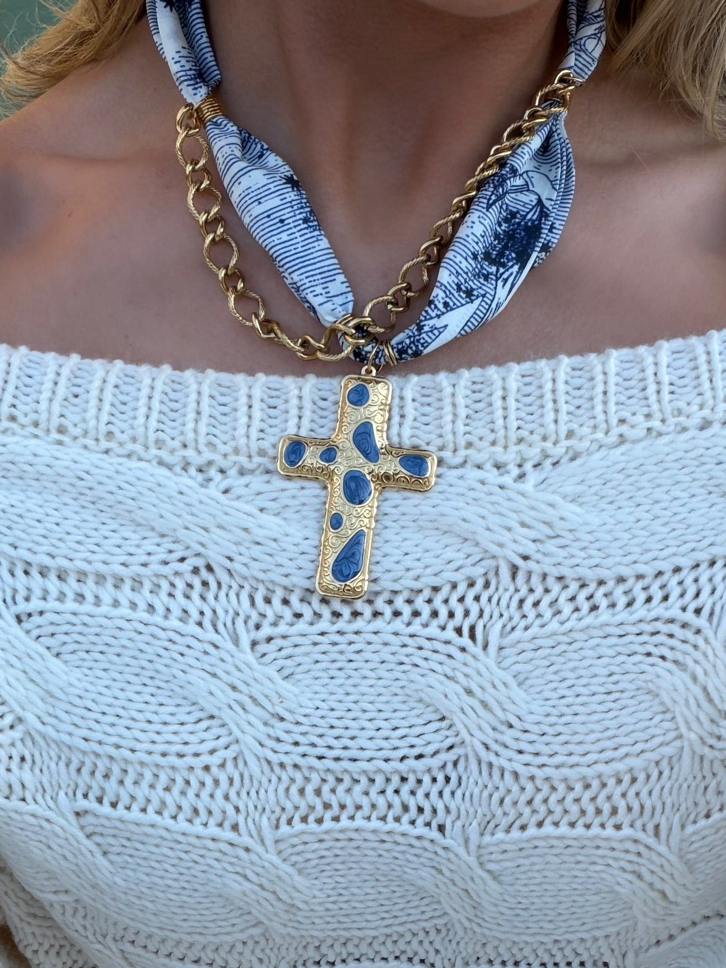 Coastal Cross Necklace (Blue)