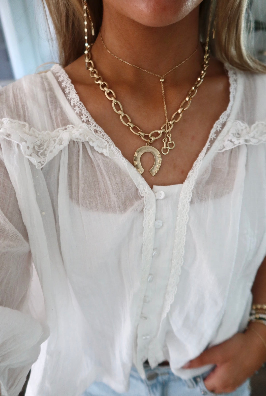 Dainty Horsebit Y Necklace - Gold Dipped