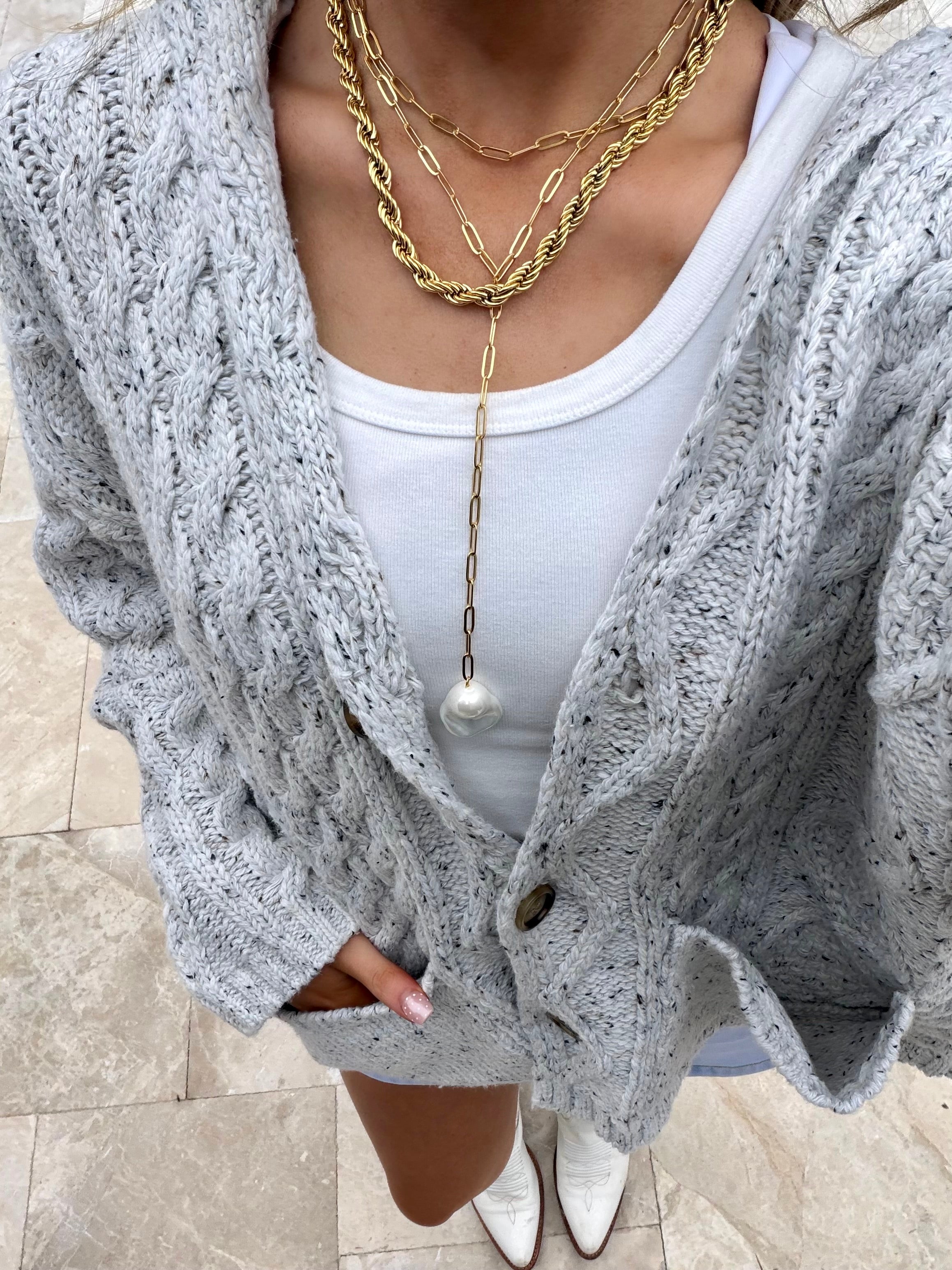 Large Pearl Lariat Necklace