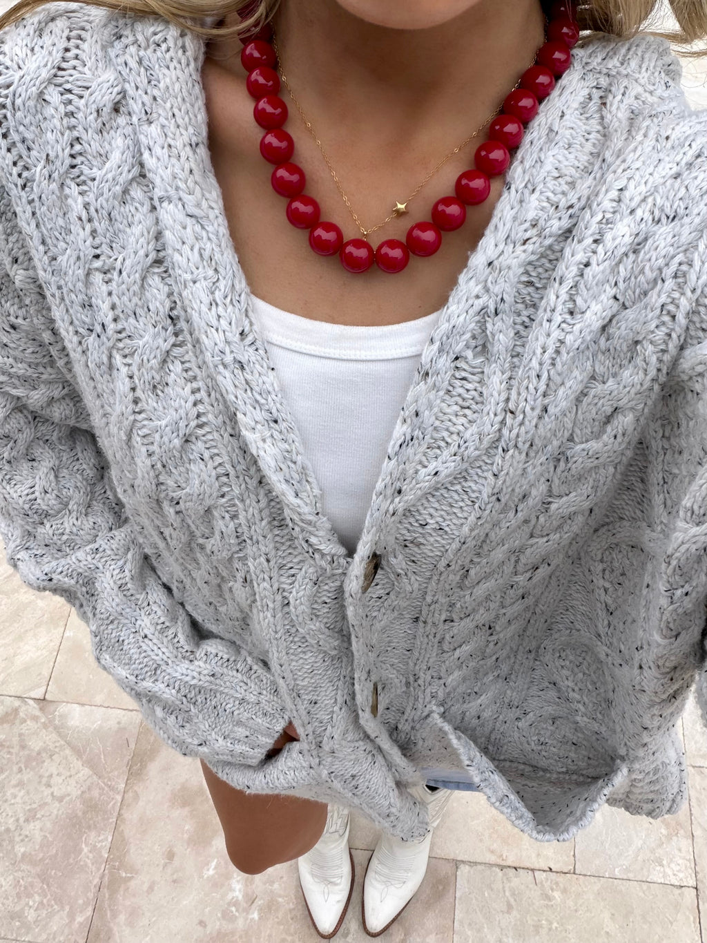 Chunky Bead Necklace - Red/Garnet