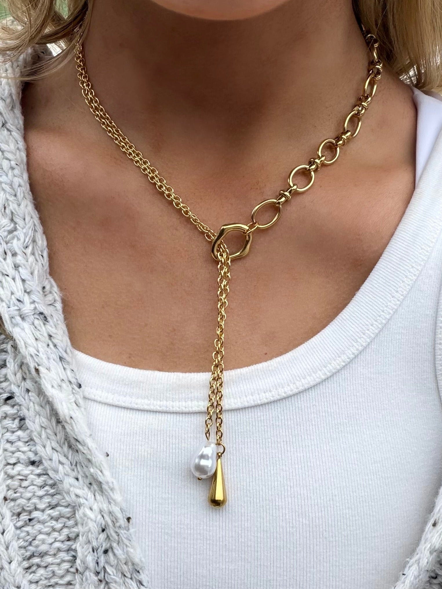 Double Drop Pearl Necklace