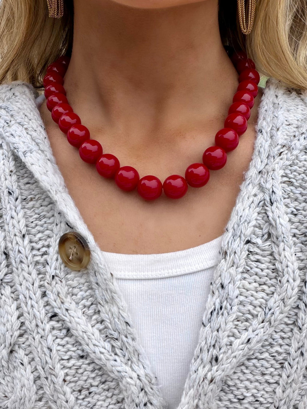 Chunky Bead Necklace - Red/Garnet
