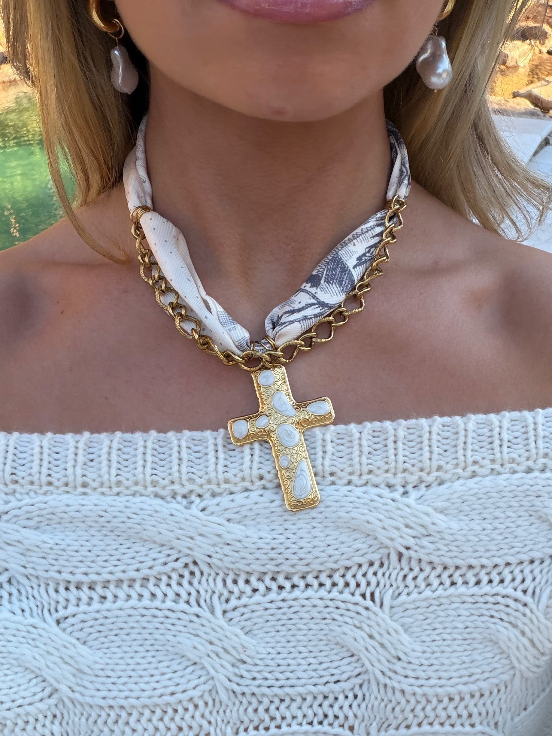 Coastal Cross Necklace (White)