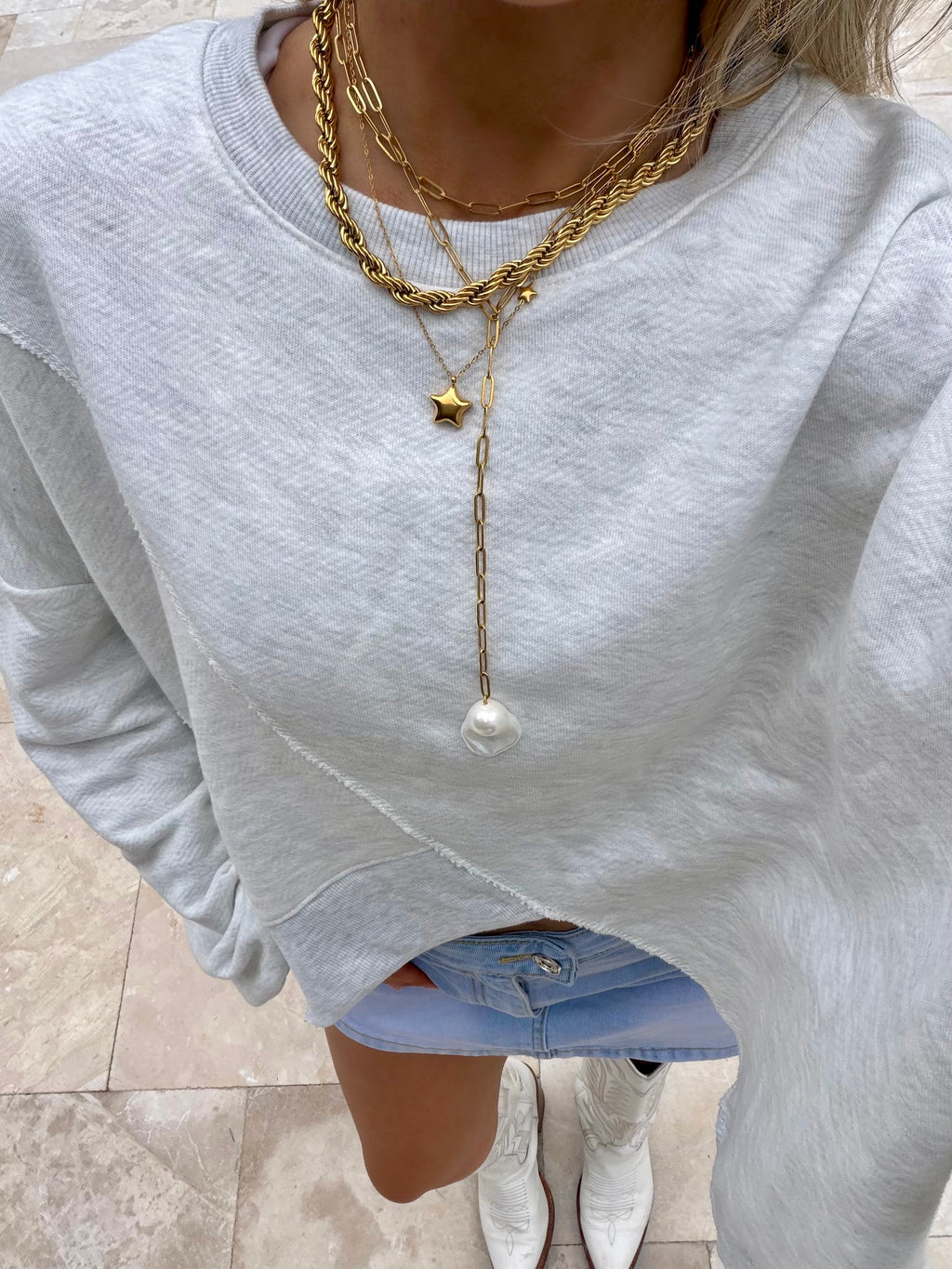 Large Pearl Lariat Necklace