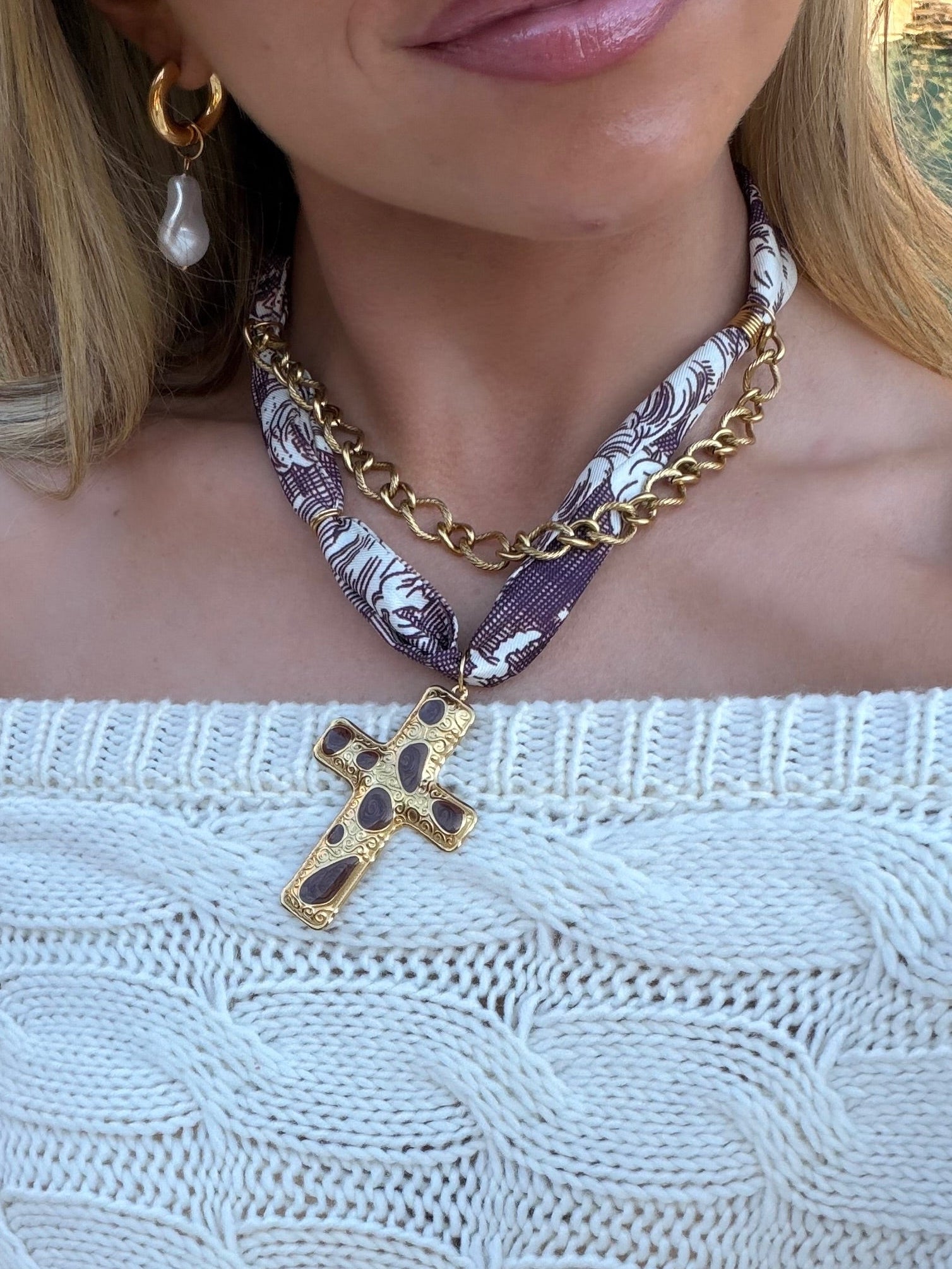 Coastal Cross Necklace (Brown/Burgundy)