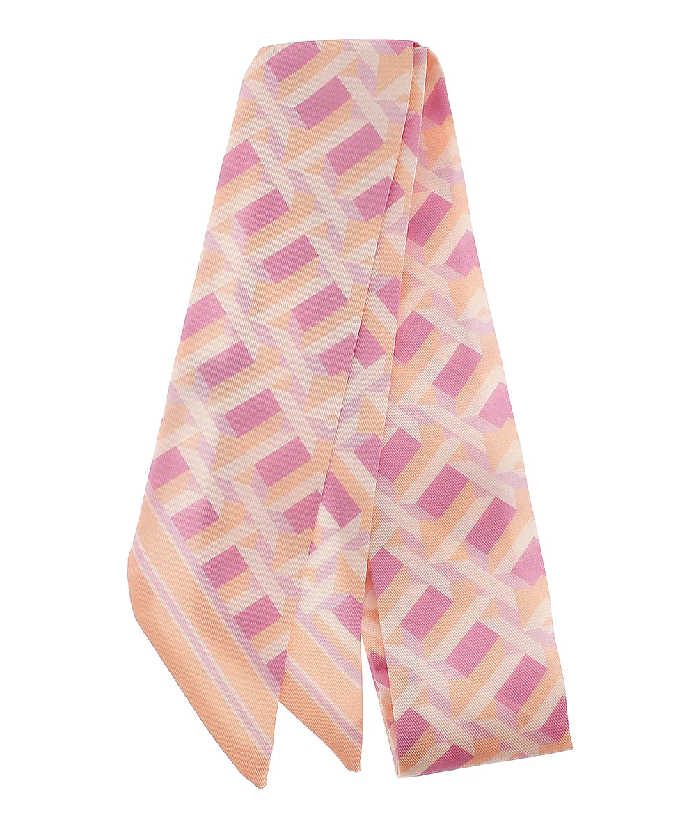 Printed Pattern Twilly Scarf - Orange/Pink