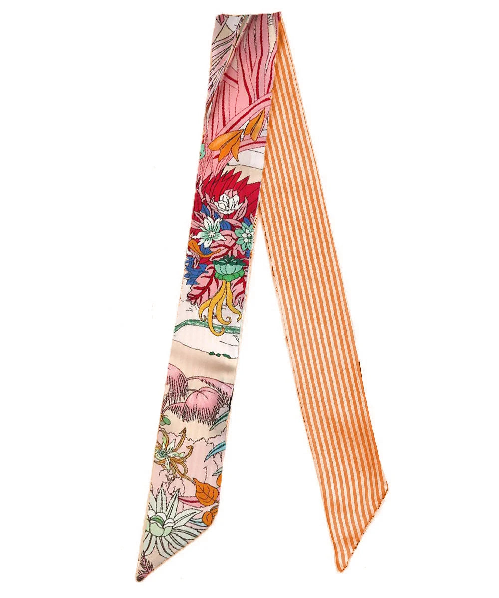 Floral and Stripe Scarf - Orange/Pink
