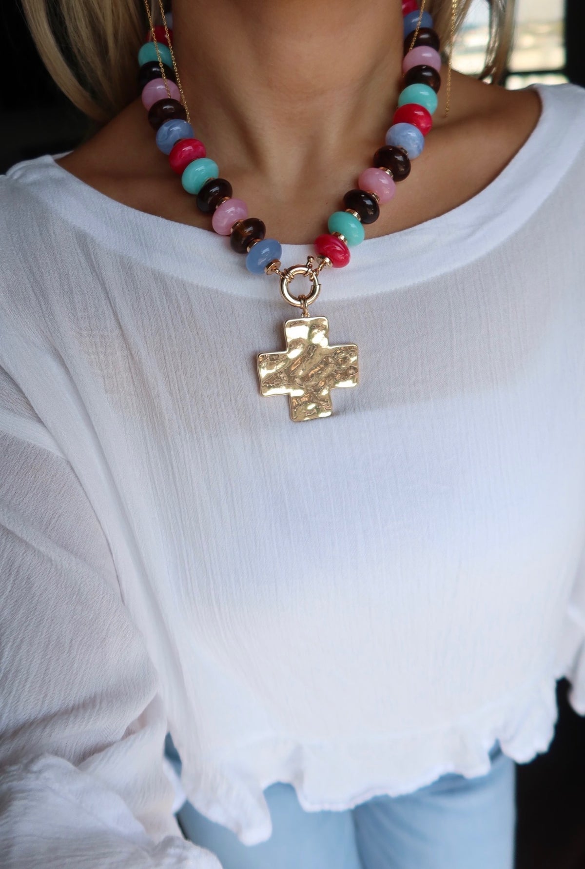 Colorful Beaded Cross Necklace