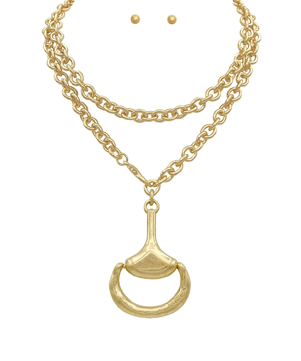 Adjustable Horsebit Pendant Necklace