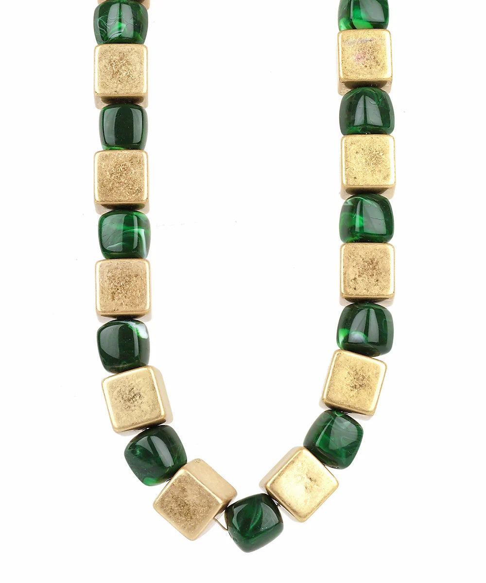 Cube and Acrylic Beaded Necklace - Multi Color