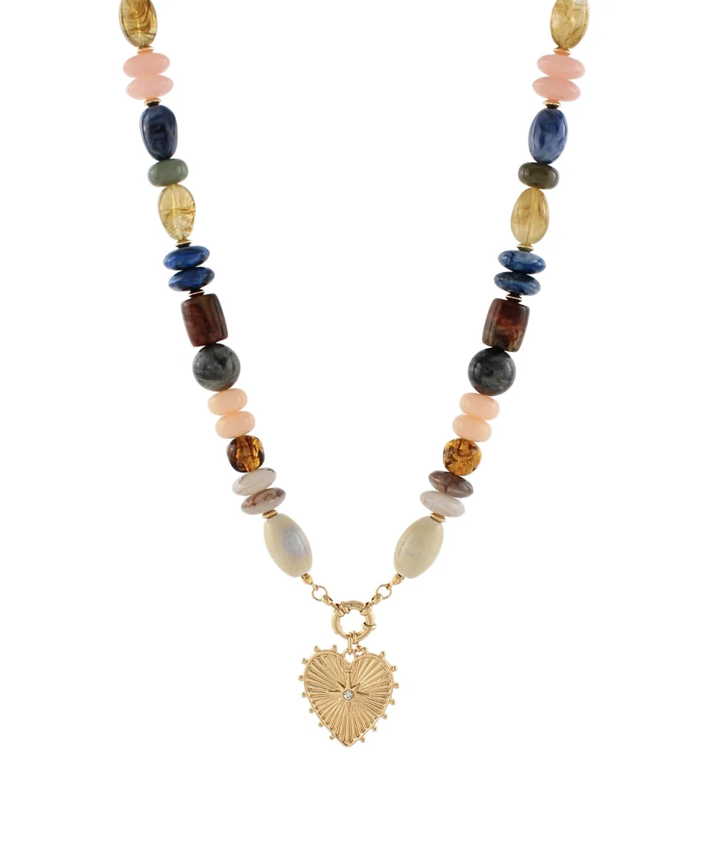 Heart Pendant Mix Bead Necklace